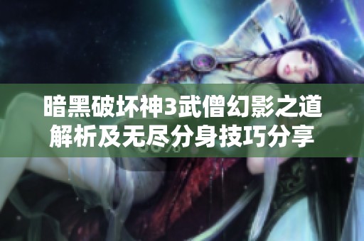 暗黑破坏神3武僧幻影之道解析及无尽分身技巧分享