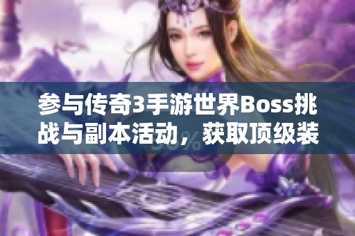 参与传奇3手游世界Boss挑战与副本活动，获取顶级装备秘籍